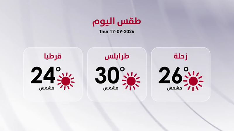 طقس الخميس 17 أيلول 2026